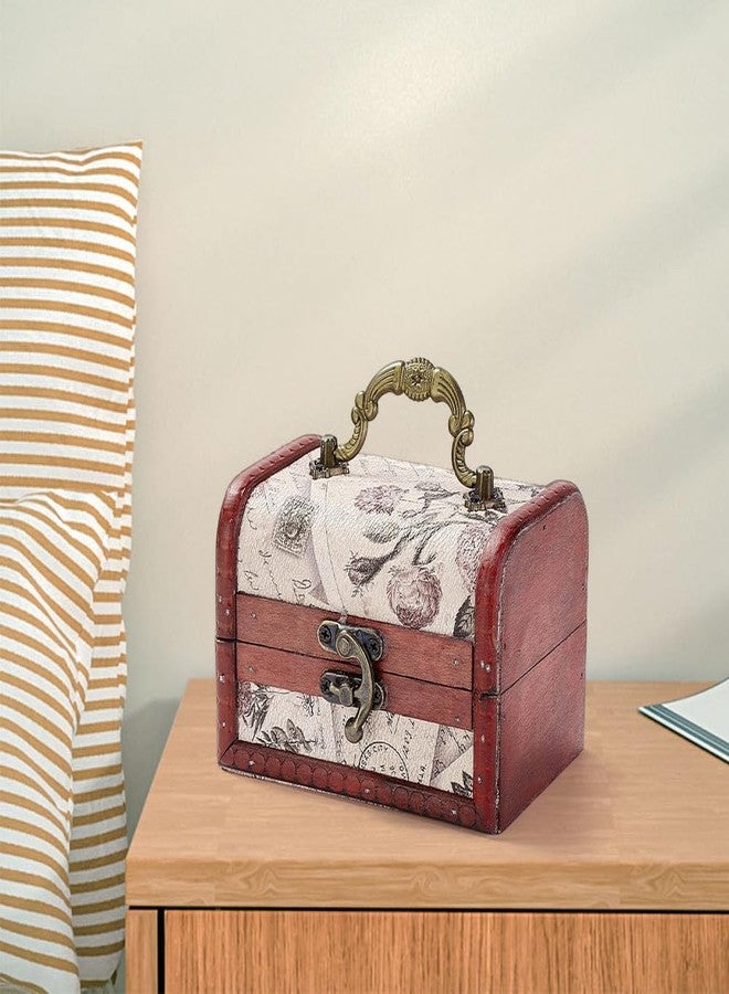 CALFOVERA Retro Small Wooden Pirate Keepsake Box Vintage Treasure Chest Mini European Decorative PU Leather Jewelry Stroage Cases with Handle for Jewelry Pearl Trinkets Birthday Gifts - Image 3